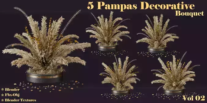 5 Pampas Decorative Bouquet- Vol 02