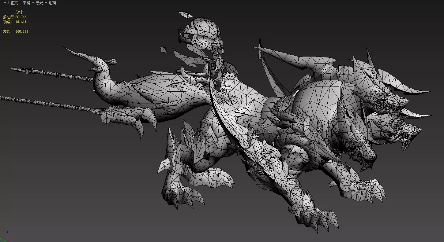 three headed fiery Wolf Low-poly 3D model_16