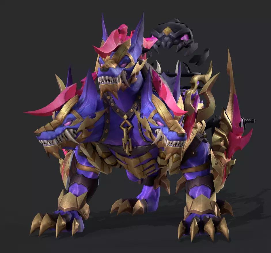 three headed fiery Wolf Low-poly 3D model_2