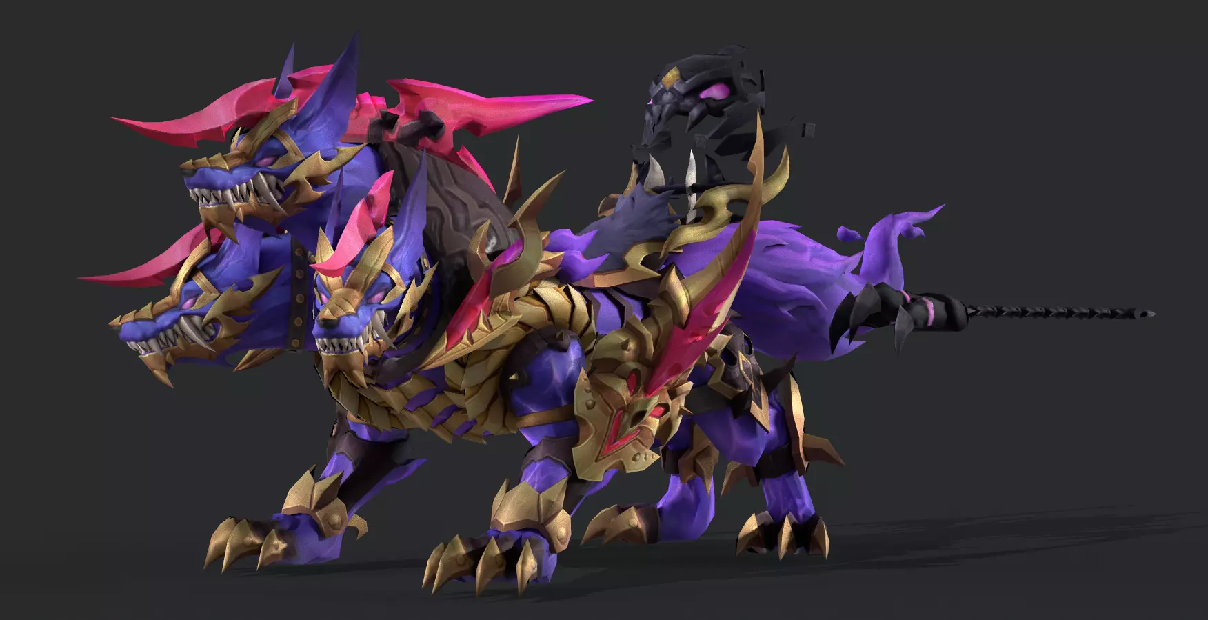 three headed fiery Wolf Low-poly 3D model_3