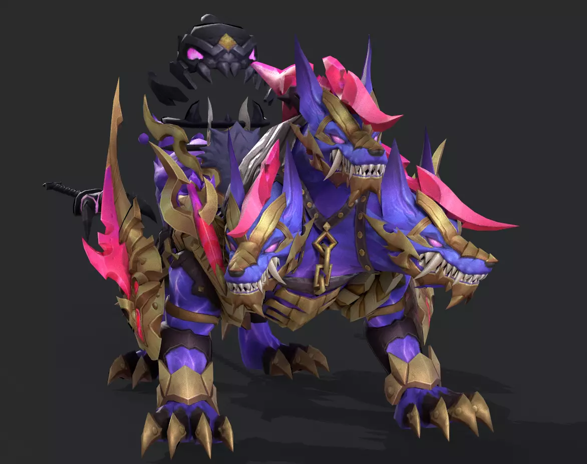 three headed fiery Wolf Low-poly 3D model_10