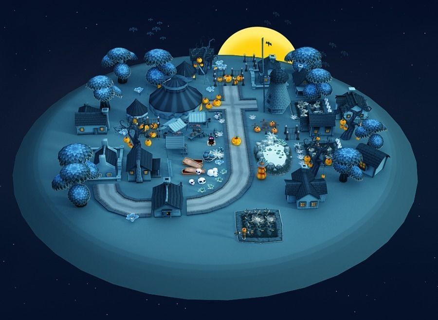 Cartoon Halloween Farm  Low-poly 3D model_10