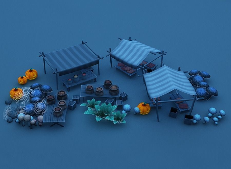 Cartoon Halloween Farm  Low-poly 3D model_7