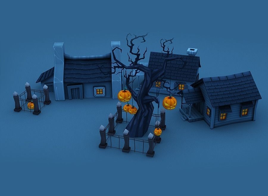 Cartoon Halloween Farm  Low-poly 3D model_11