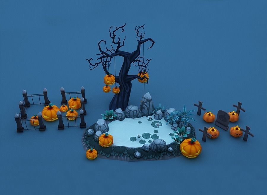 Cartoon Halloween Farm  Low-poly 3D model_5