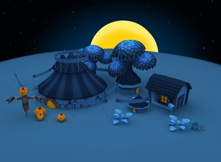 Cartoon Halloween Farm  Low-poly 3D model_9