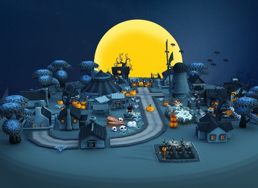Cartoon Halloween Farm  Low-poly 3D model_3