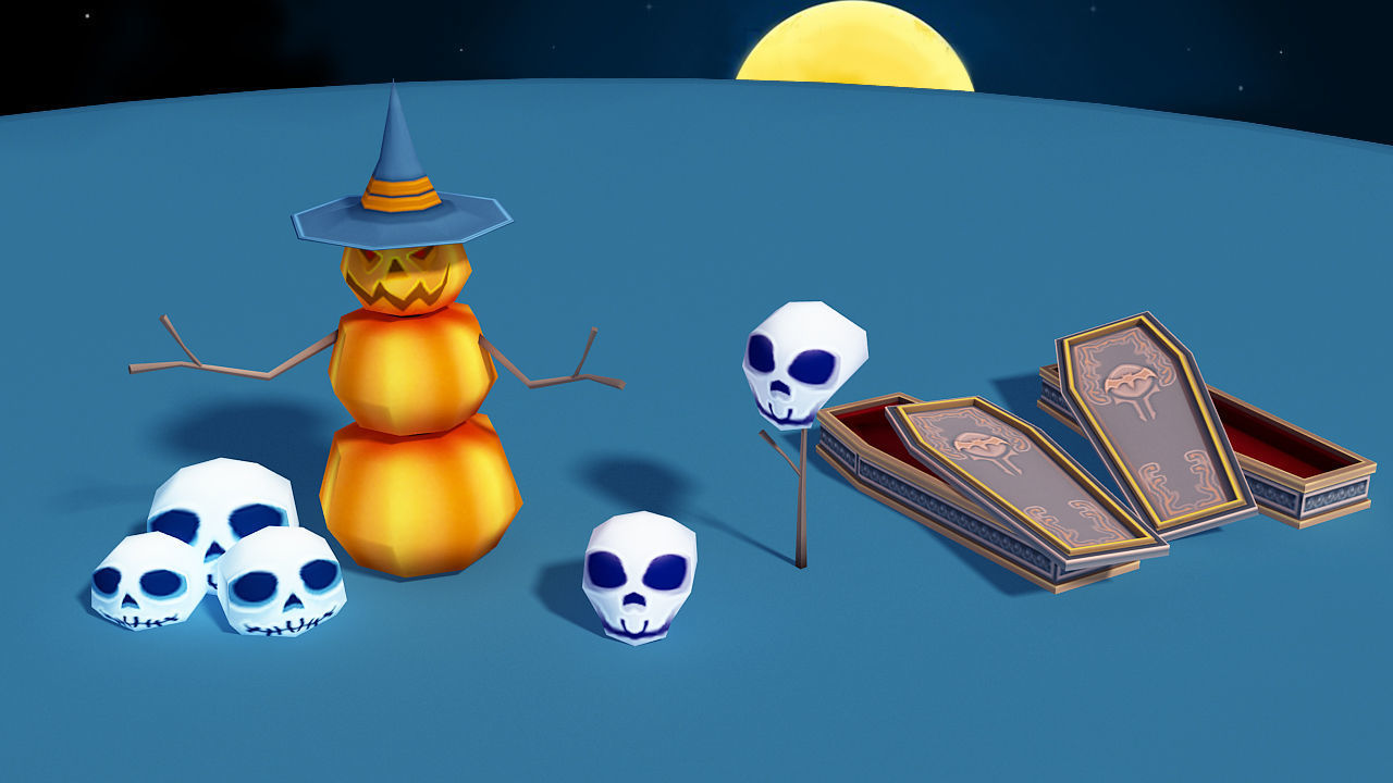 Cartoon Halloween Farm  Low-poly 3D model_18