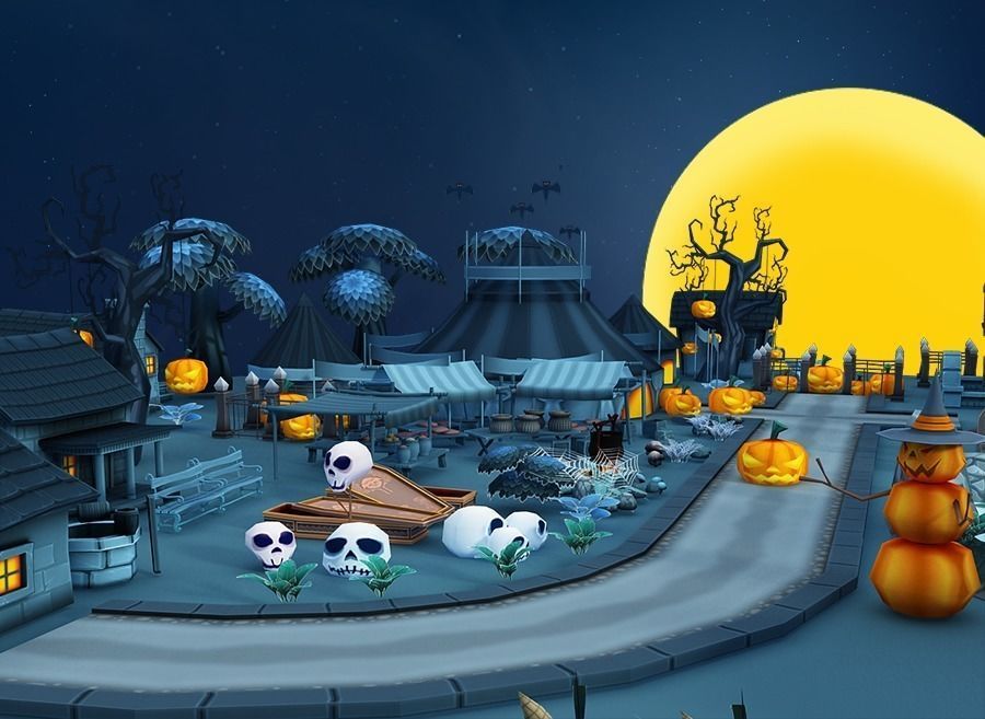 Cartoon Halloween Farm  Low-poly 3D model_2