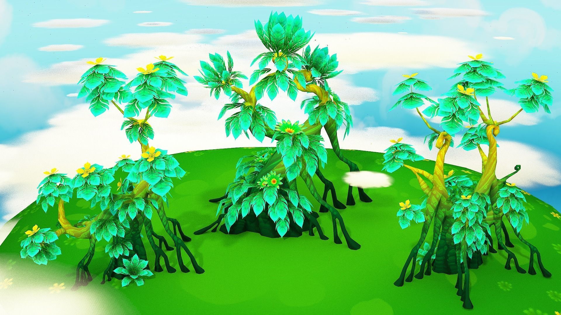 Fantasy Sky Forest Low-poly 3D model_11