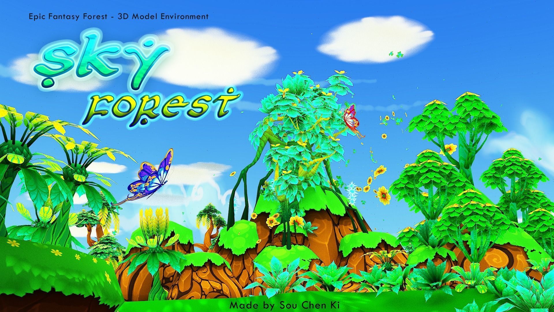 Fantasy Sky Forest Low-poly 3D model_3