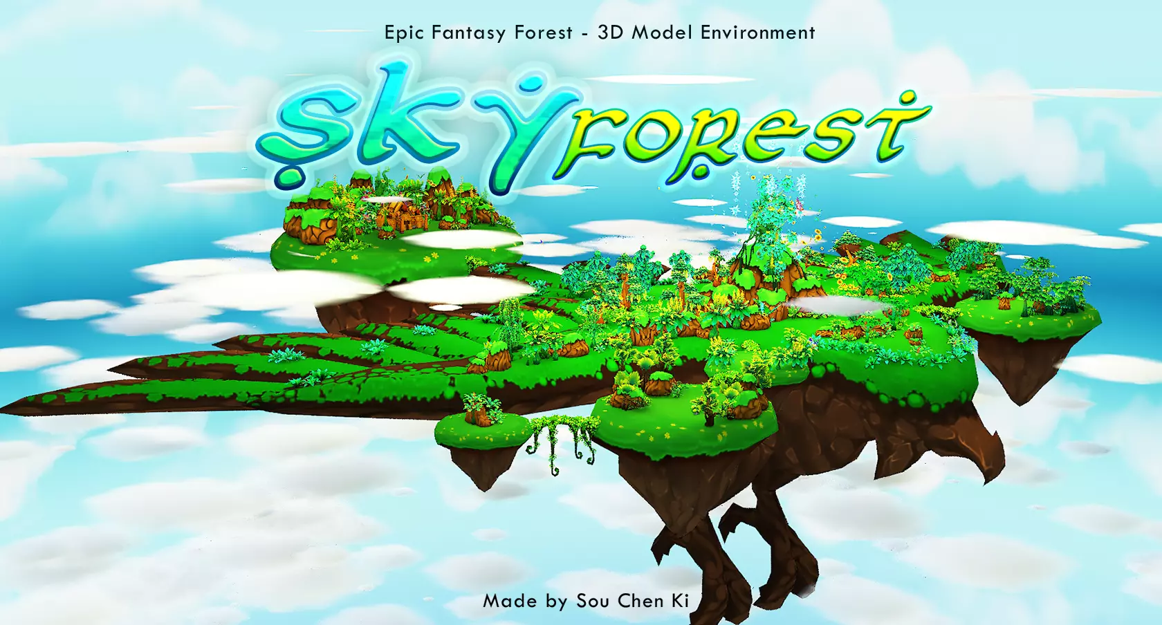 Fantasy Sky Forest Low-poly 3D model_0