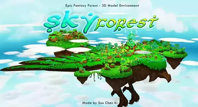 Fantasy Sky Forest Low-poly 3D model