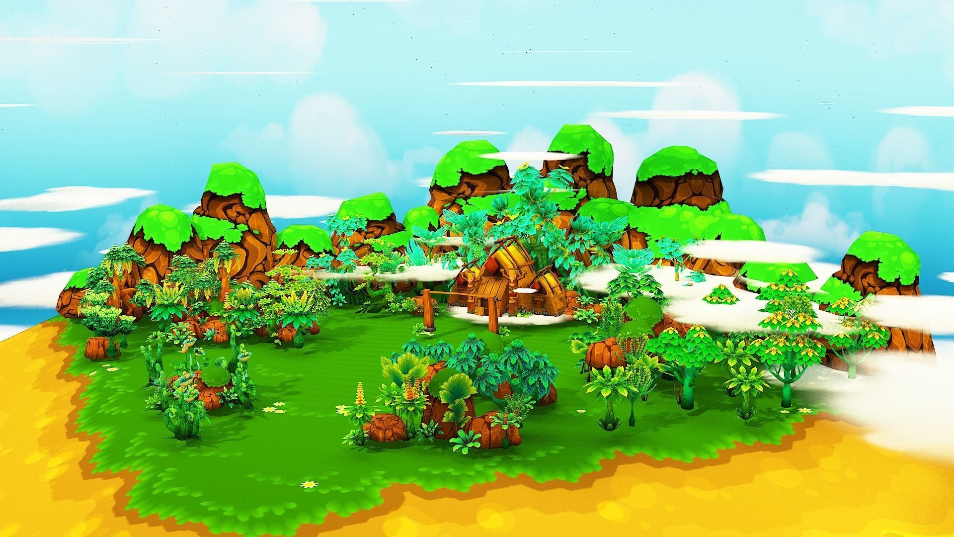 Fantasy Sky Forest Low-poly 3D model_16