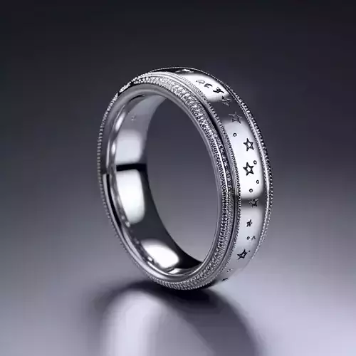 Elegant Celestial Engraved Ring Star Moon Wedding Band