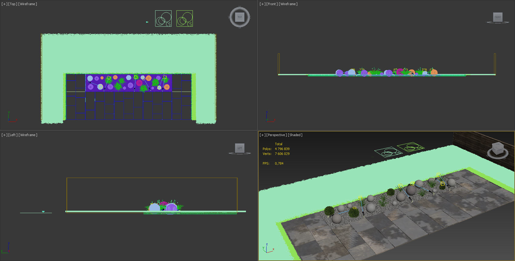 Flowerbed garden with stone balls 3D model_7