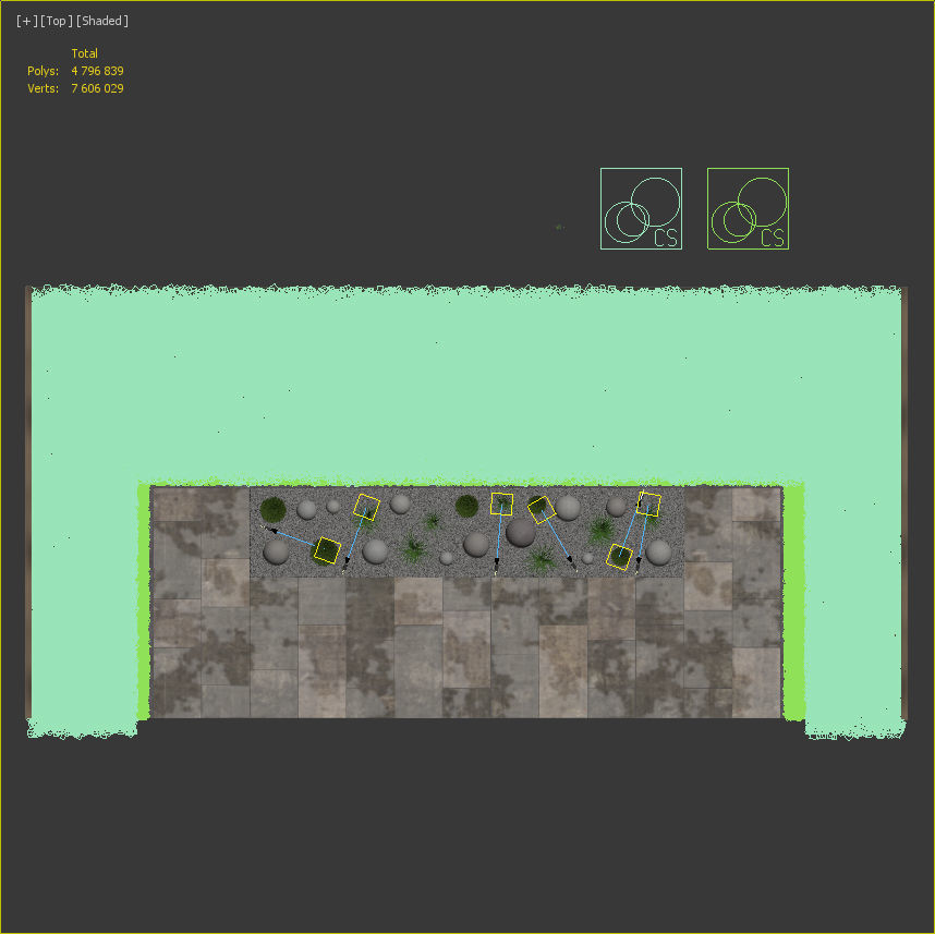 Flowerbed garden with stone balls 3D model_6