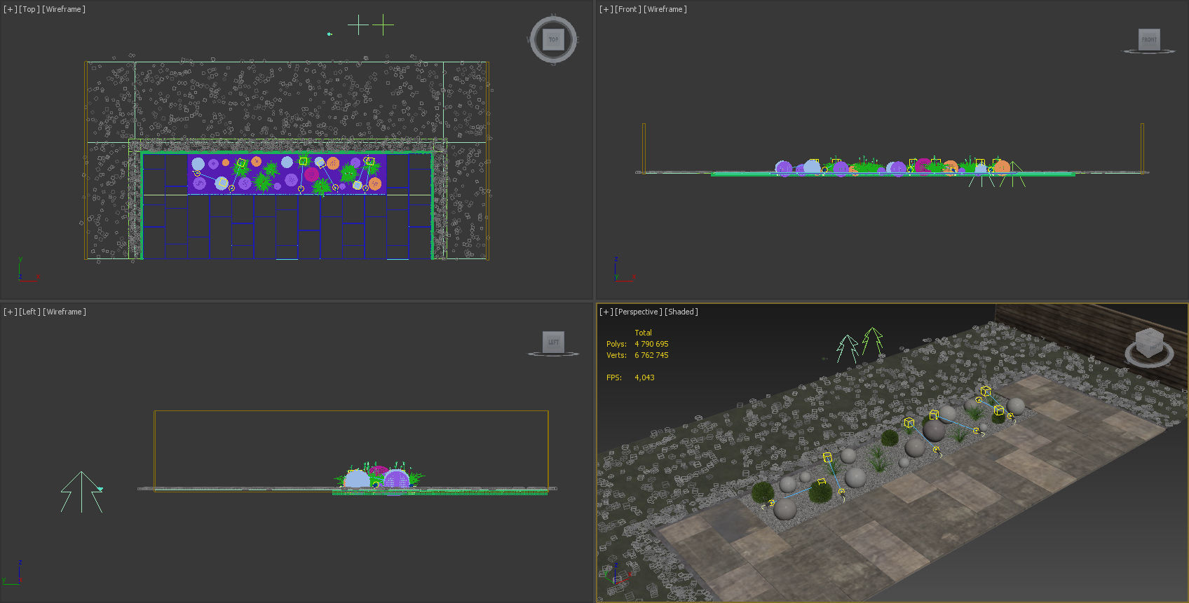 Flowerbed garden with stone balls 3D model_8