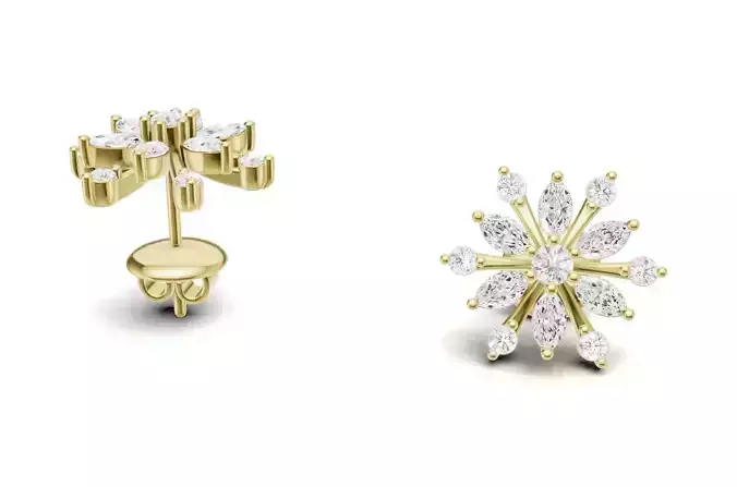 Marquise And Round Diamond Starburst Studs