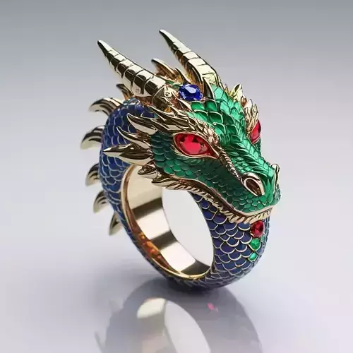Majestic Dragon Ring - Gold Enamel Gems Low-poly 3D model