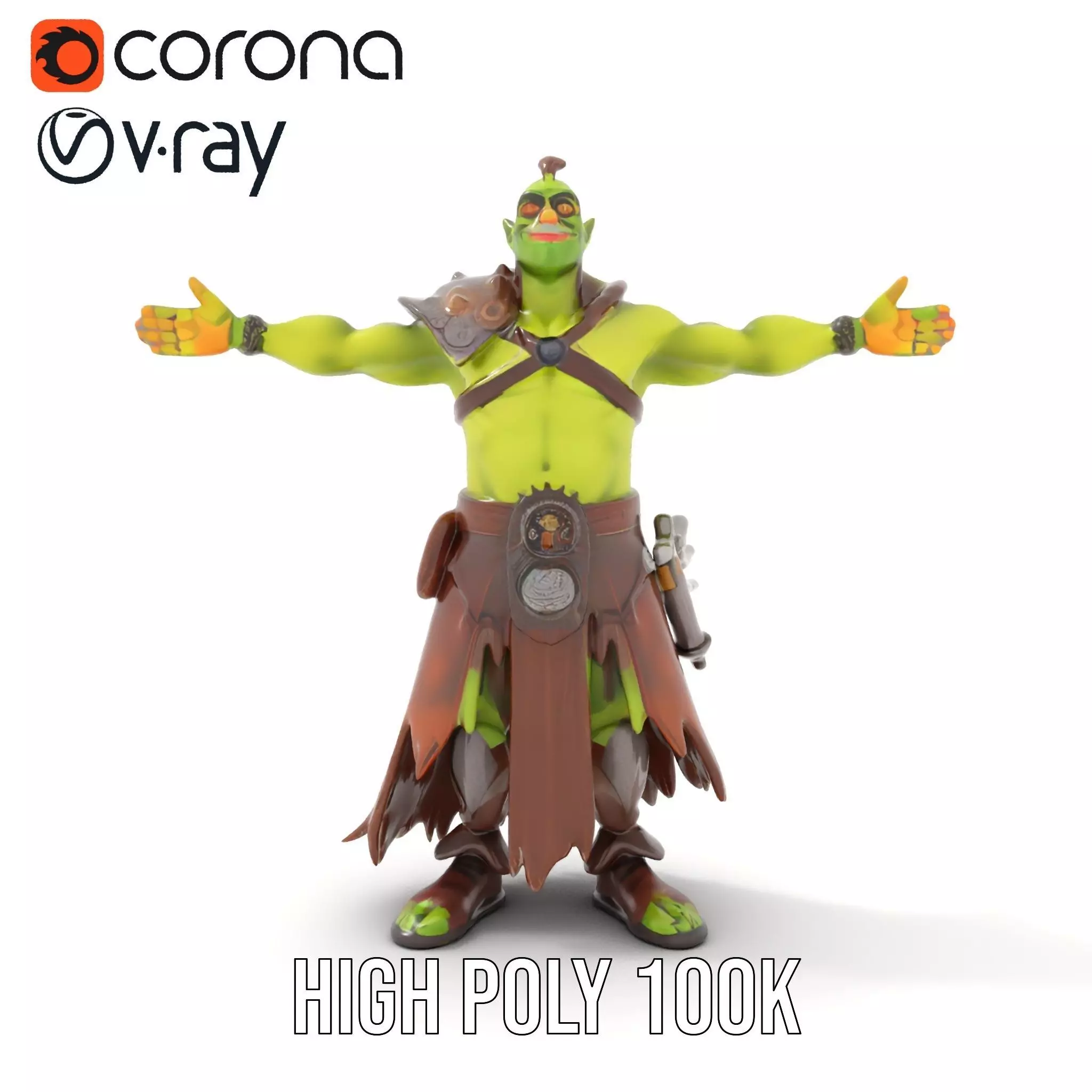 Green Orc Warrior Model Pack with Armor and Accessories Low-poly 3D model_24