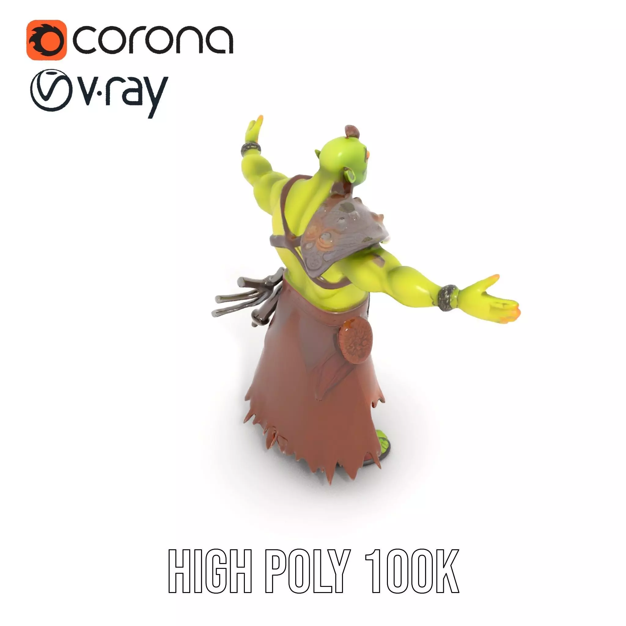 Green Orc Warrior Model Pack with Armor and Accessories Low-poly 3D model_27