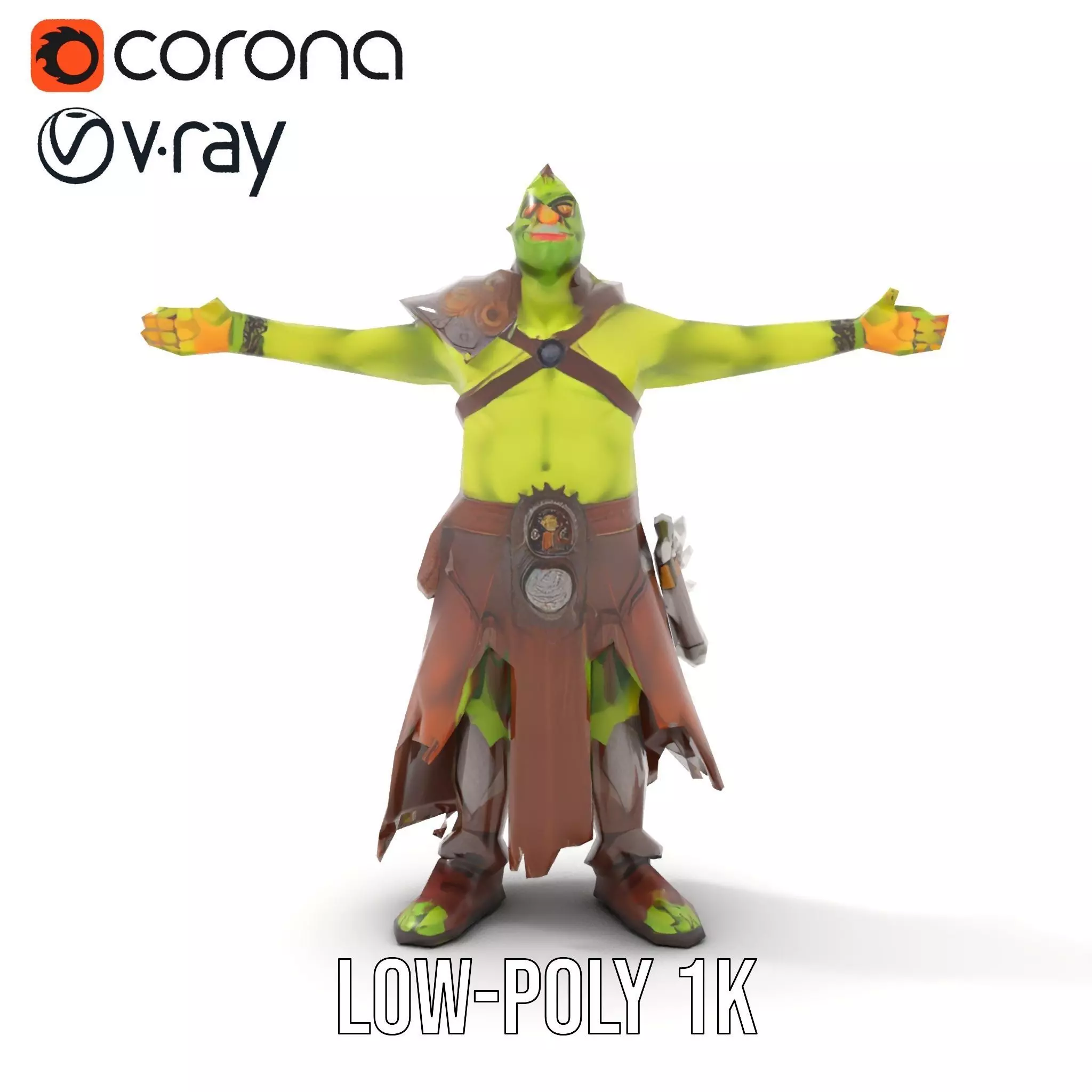 Green Orc Warrior Model Pack with Armor and Accessories Low-poly 3D model_12