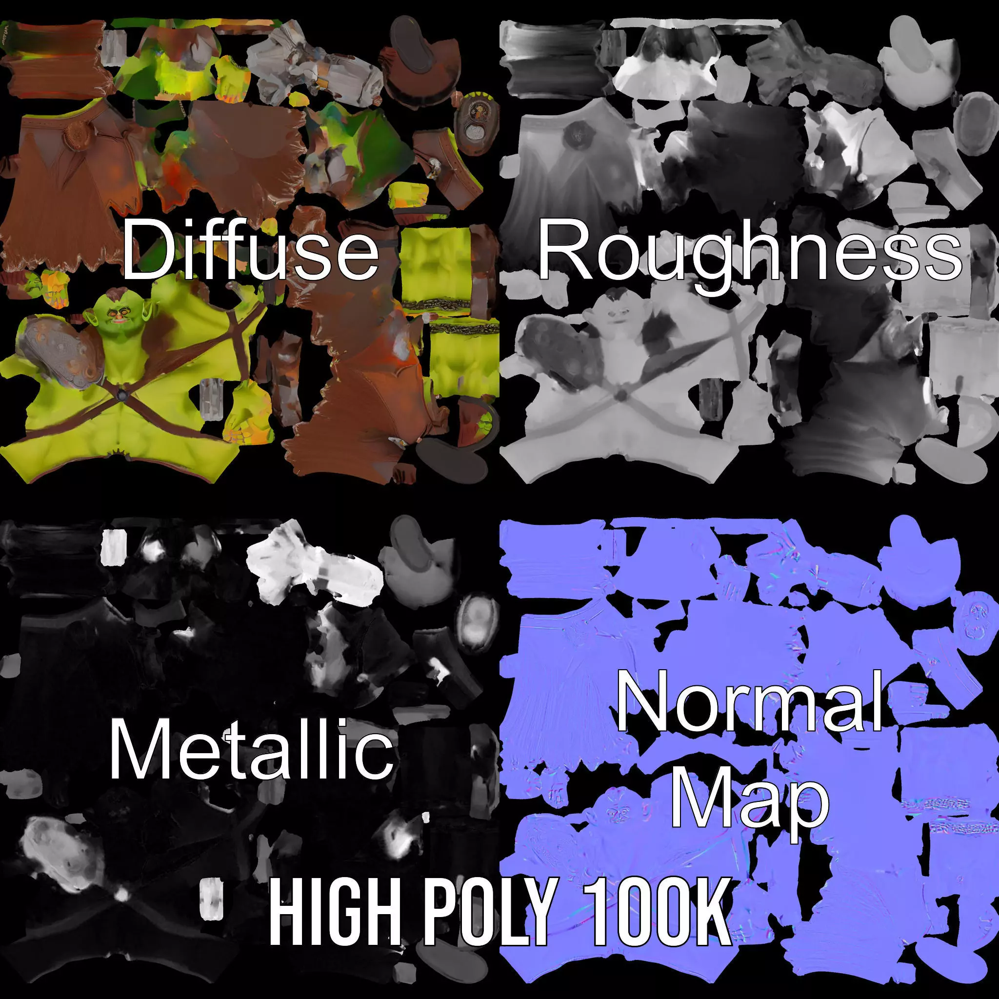 Green Orc Warrior Model Pack with Armor and Accessories Low-poly 3D model_4