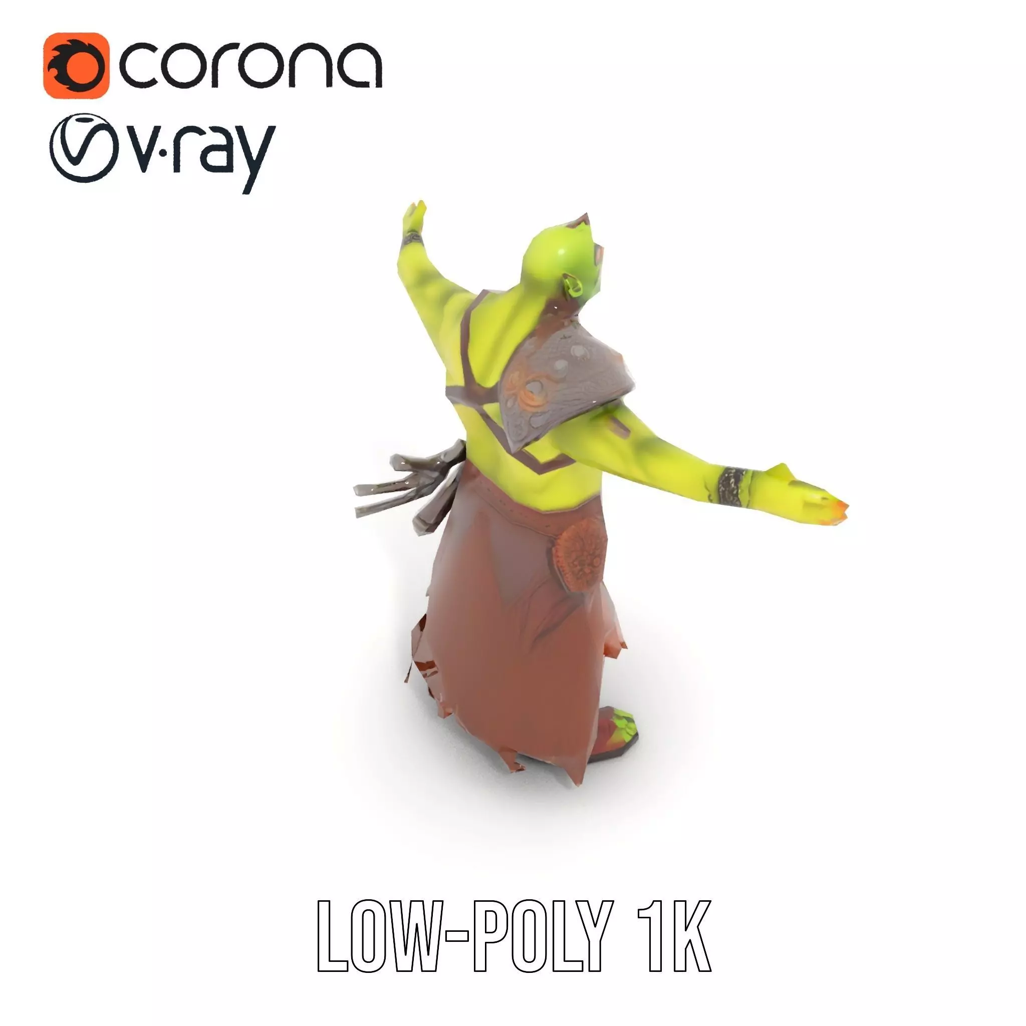 Green Orc Warrior Model Pack with Armor and Accessories Low-poly 3D model_9