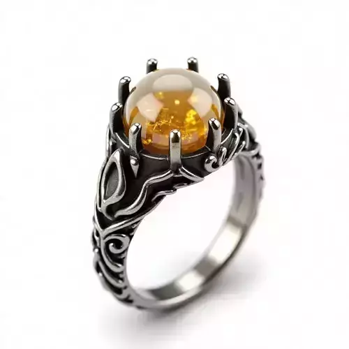 Sorcerer  Amber Orb Ring - Gothic Fantasy Jewelry