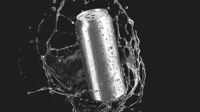 Silver 550ml Can With Droplets - soda falling in water drops