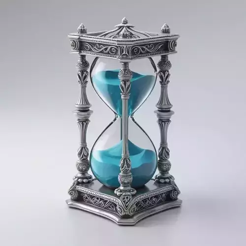 Elegant Silver Hourglass - Blue Sand Timepiece Low-poly 3D model