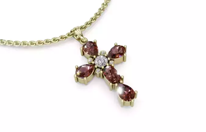 Gold Cross Pendant with Gemstones  3D Jewelry Model
