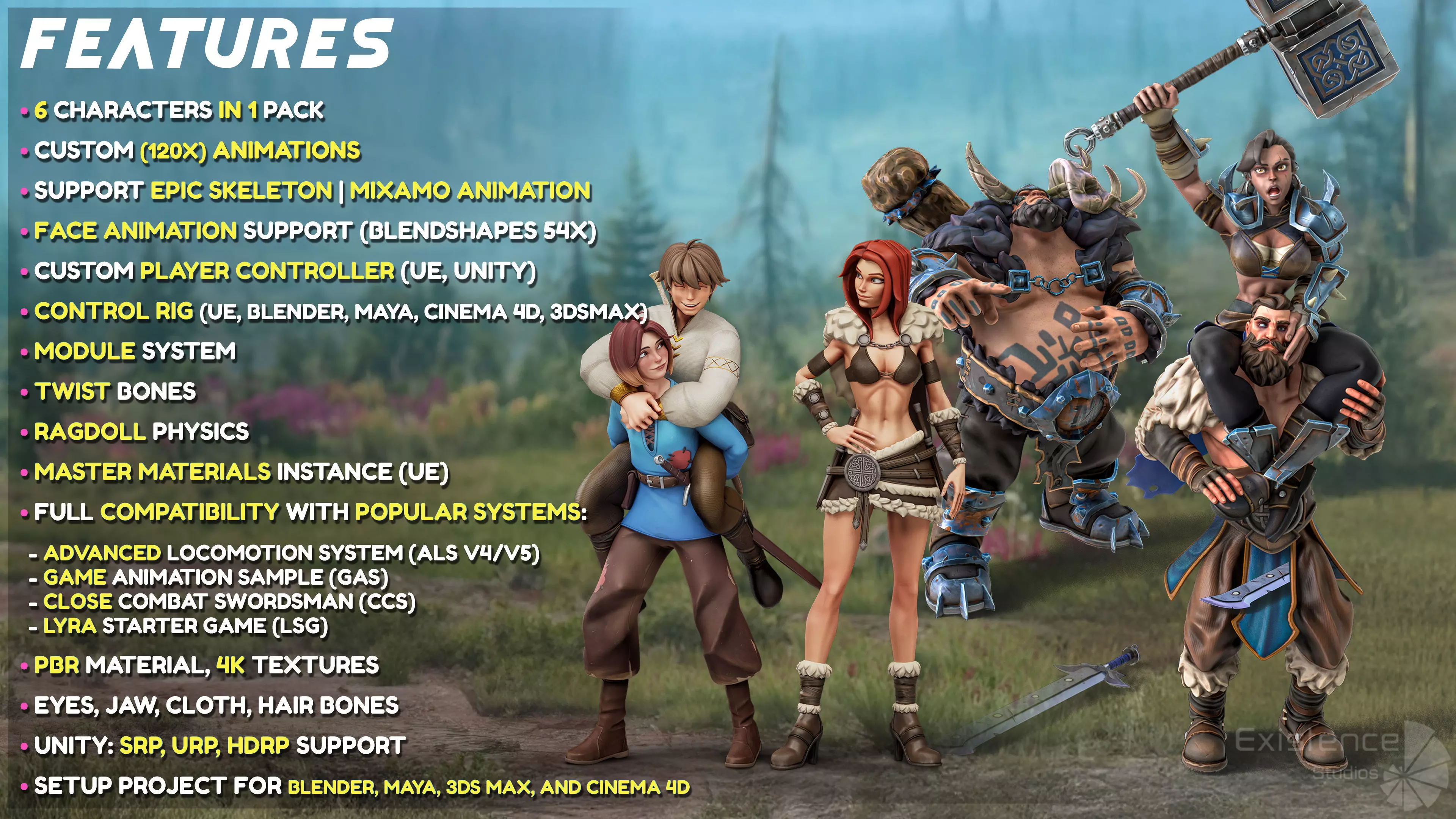 Pack 1 and 4 - Stylized Characters Warriors - 73 Low-poly 3D model_3