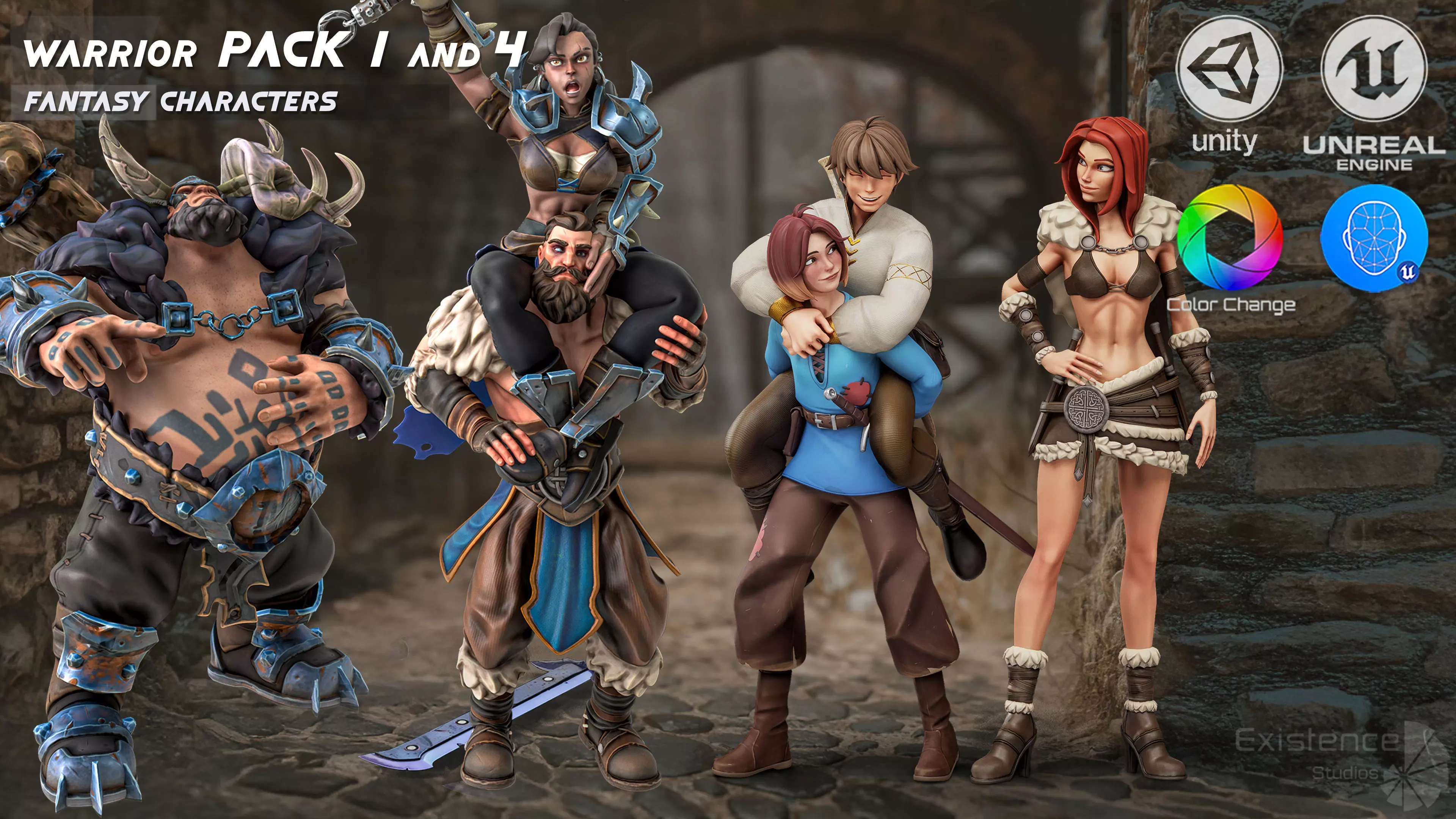 Pack 1 and 4 - Stylized Characters Warriors - 73 Low-poly 3D model_2