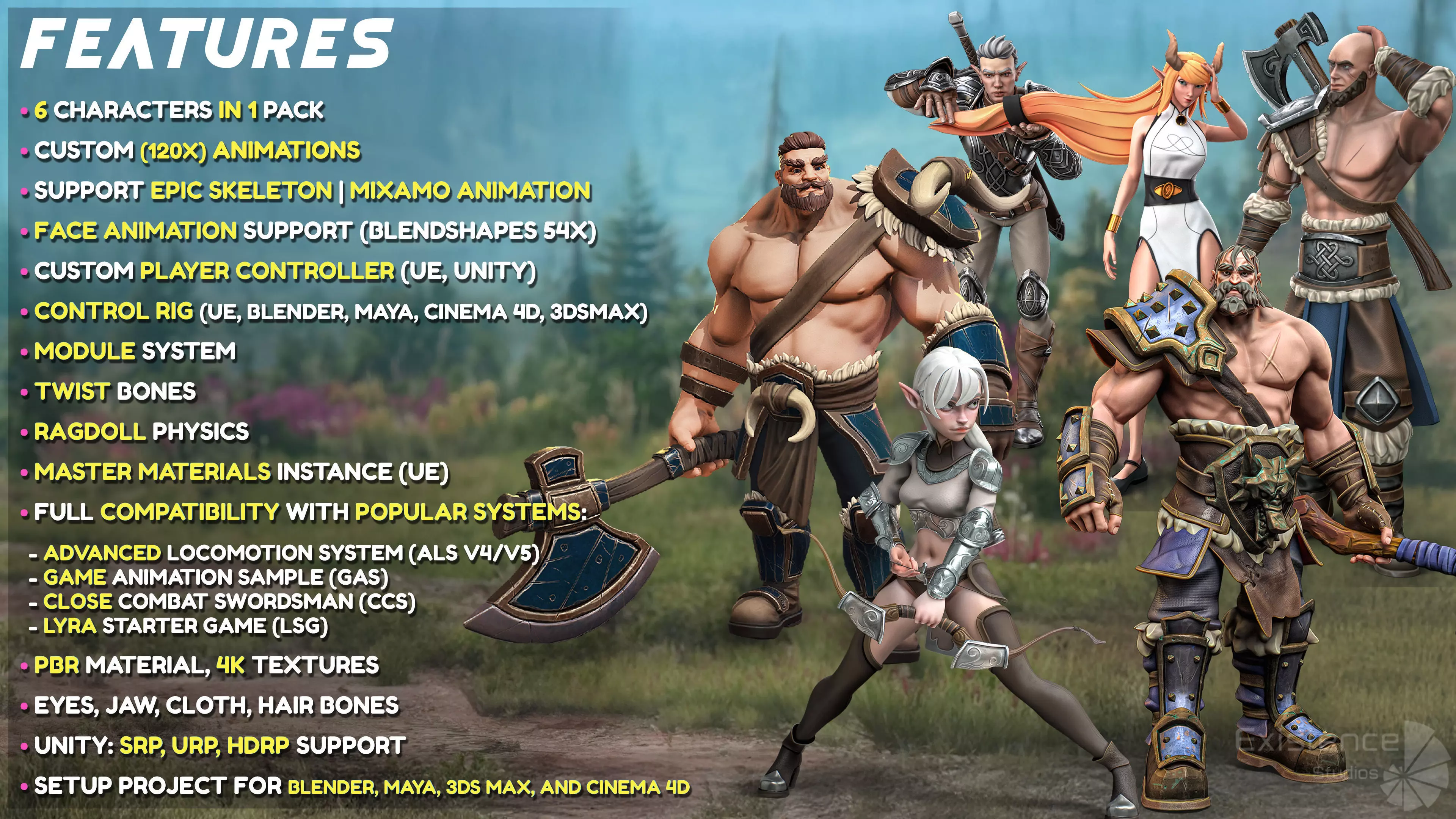 Pack 2 and 3 - Stylized Characters Warriors - 74 Low-poly 3D model_3