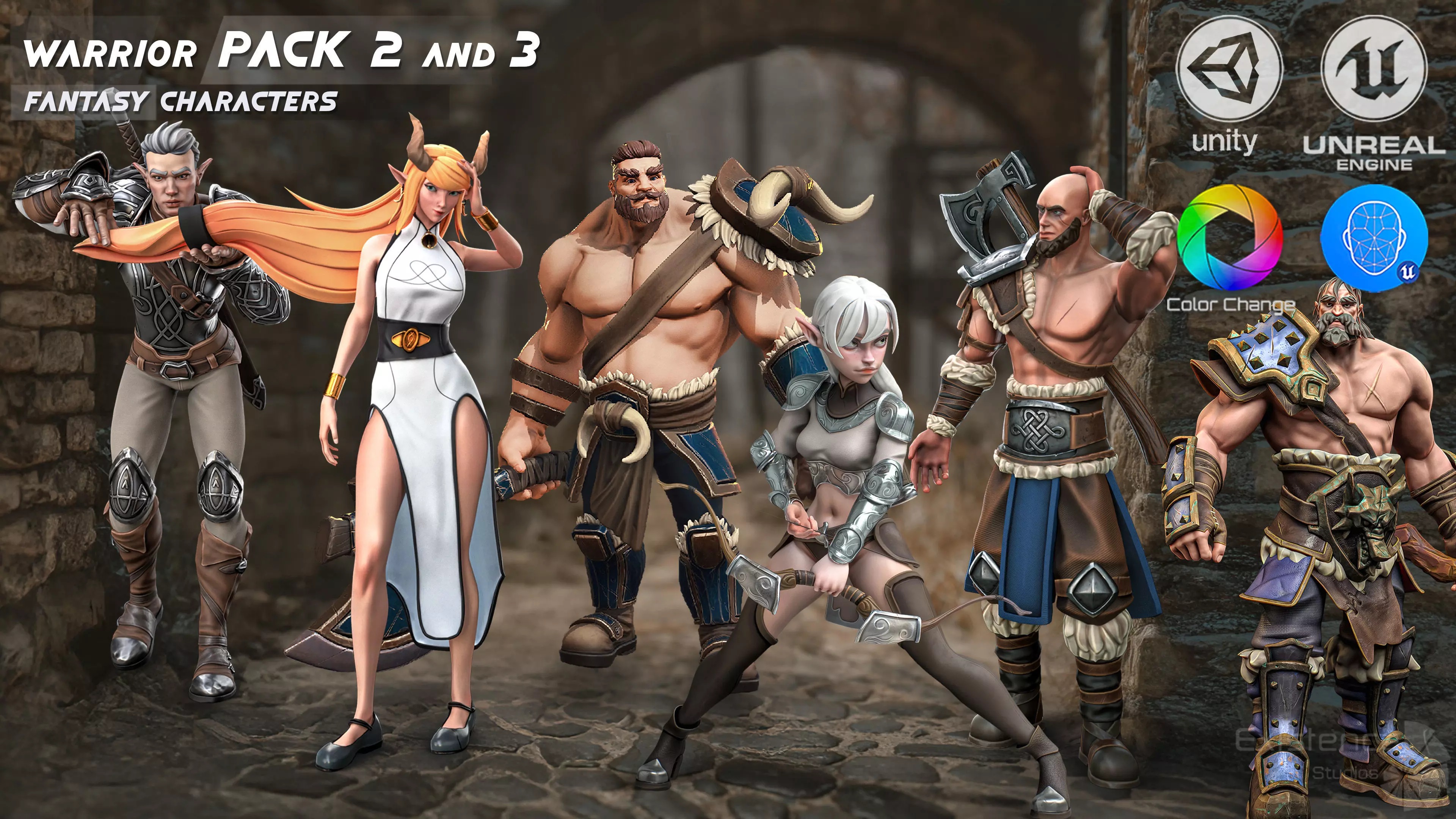 Pack 2 and 3 - Stylized Characters Warriors - 74 Low-poly 3D model_2