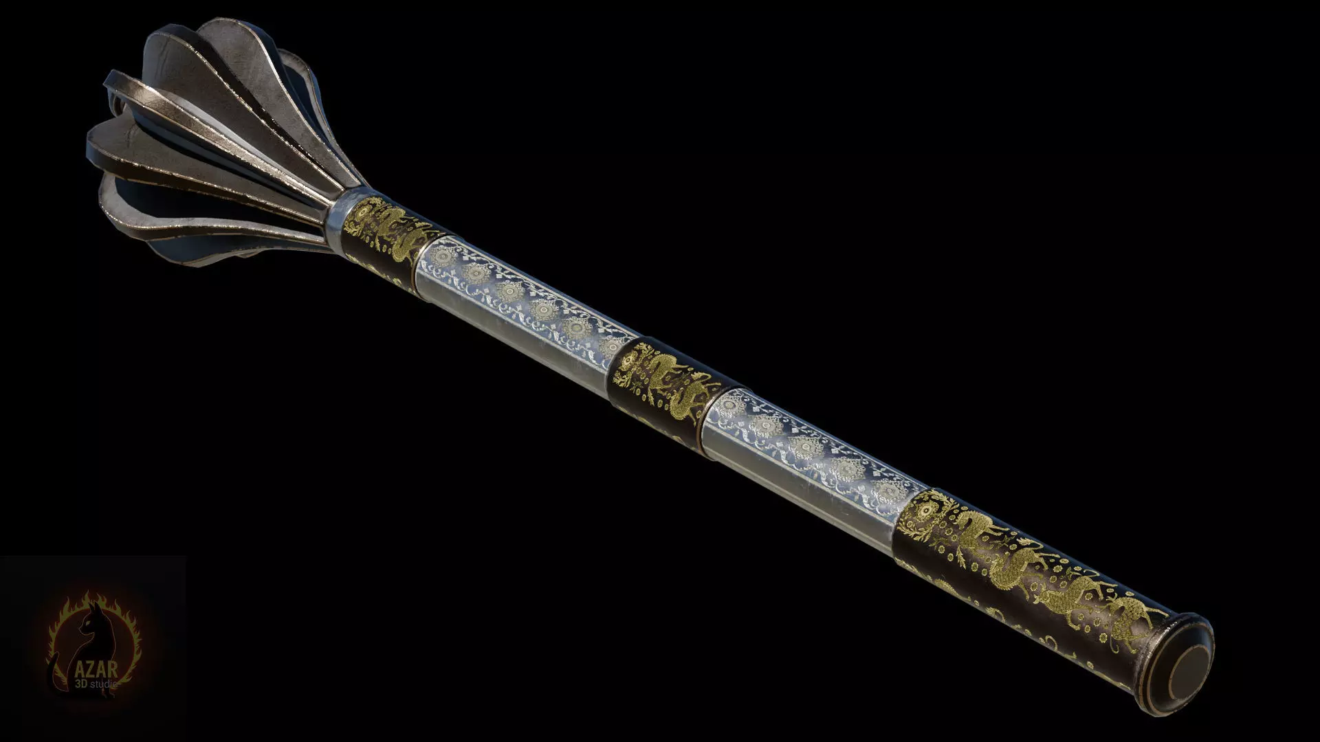 Mace001 Medieval Mace 3D Model  Game-Ready PBR Weapon Low-poly 3D model_11