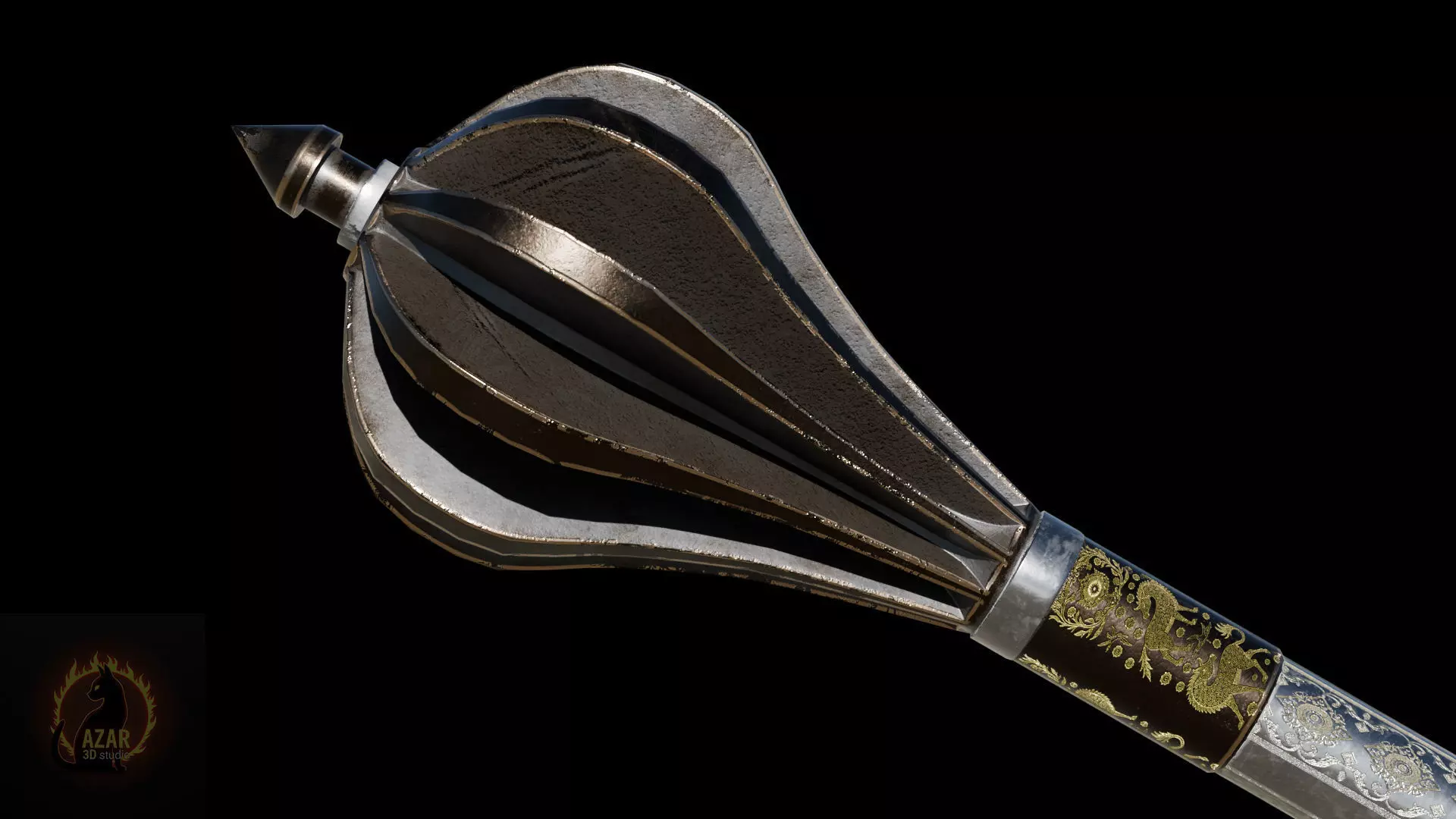 Mace001 Medieval Mace 3D Model  Game-Ready PBR Weapon Low-poly 3D model_12