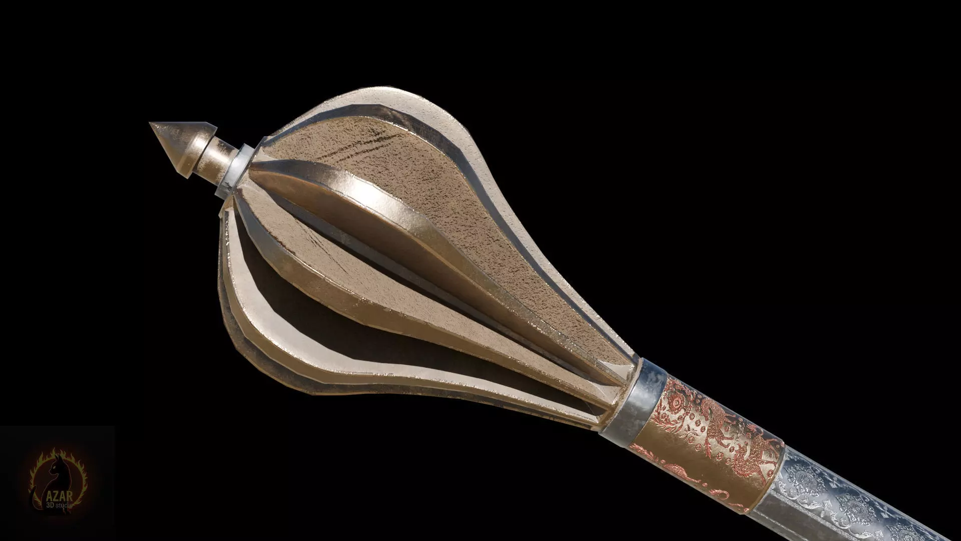 Mace001 Medieval Mace 3D Model  Game-Ready PBR Weapon Low-poly 3D model_6