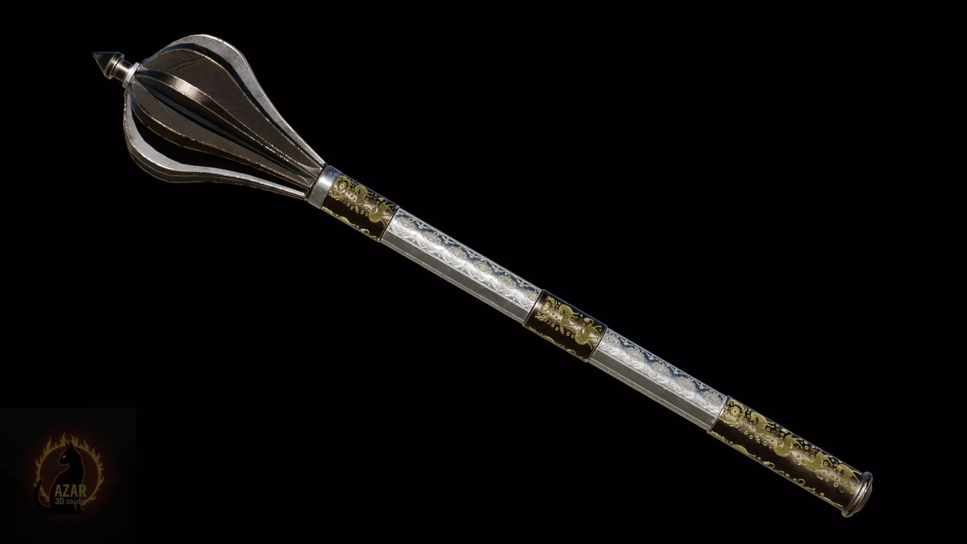 Mace001 Medieval Mace 3D Model  Game-Ready PBR Weapon Low-poly 3D model_10