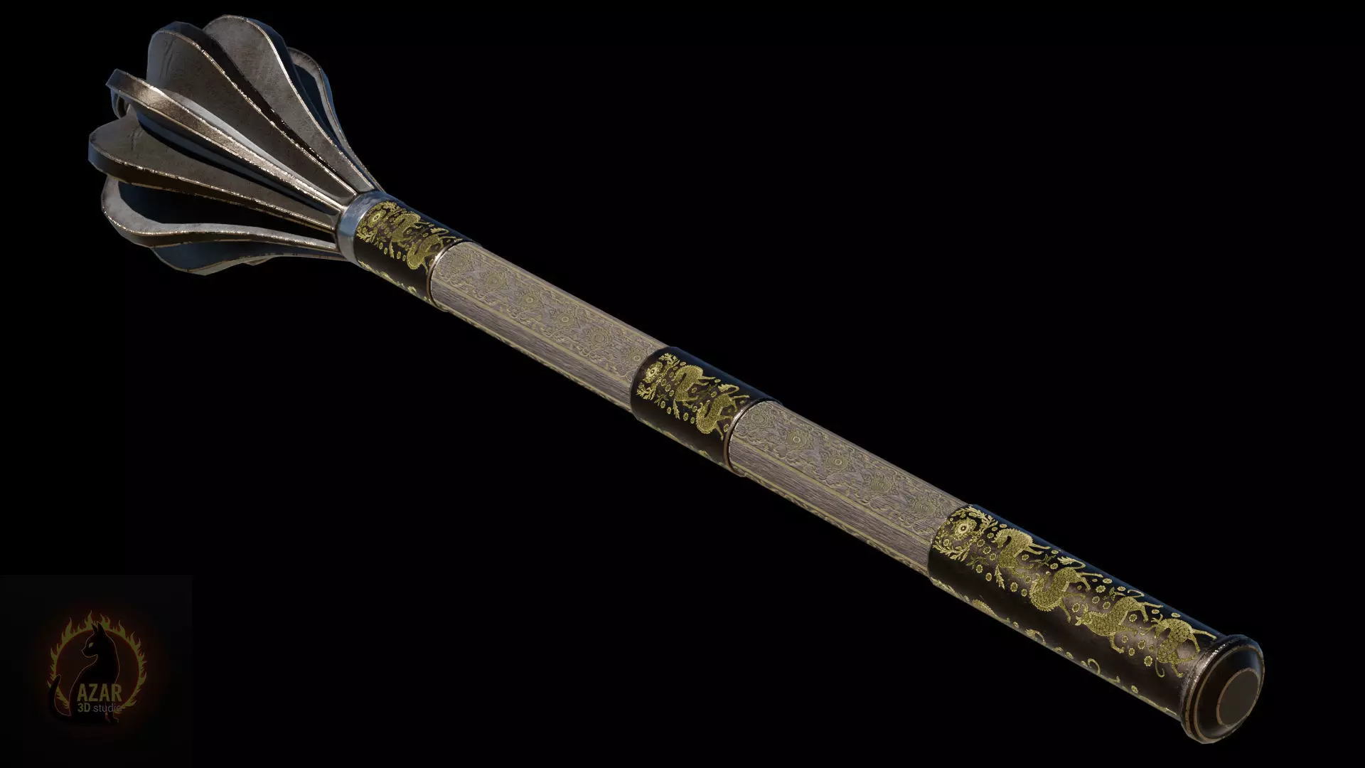 Mace001 Medieval Mace 3D Model  Game-Ready PBR Weapon Low-poly 3D model_15