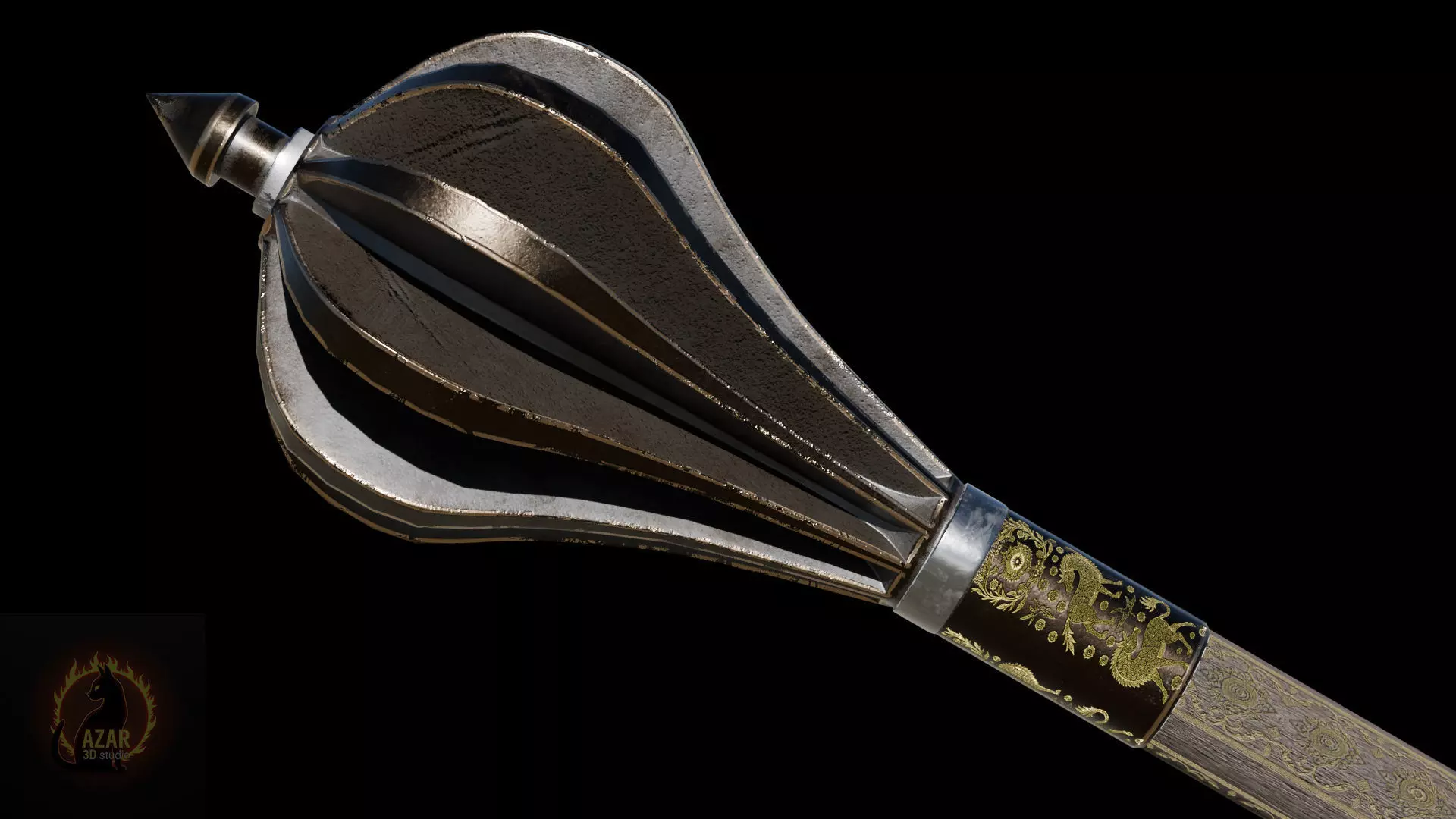 Mace001 Medieval Mace 3D Model  Game-Ready PBR Weapon Low-poly 3D model_17