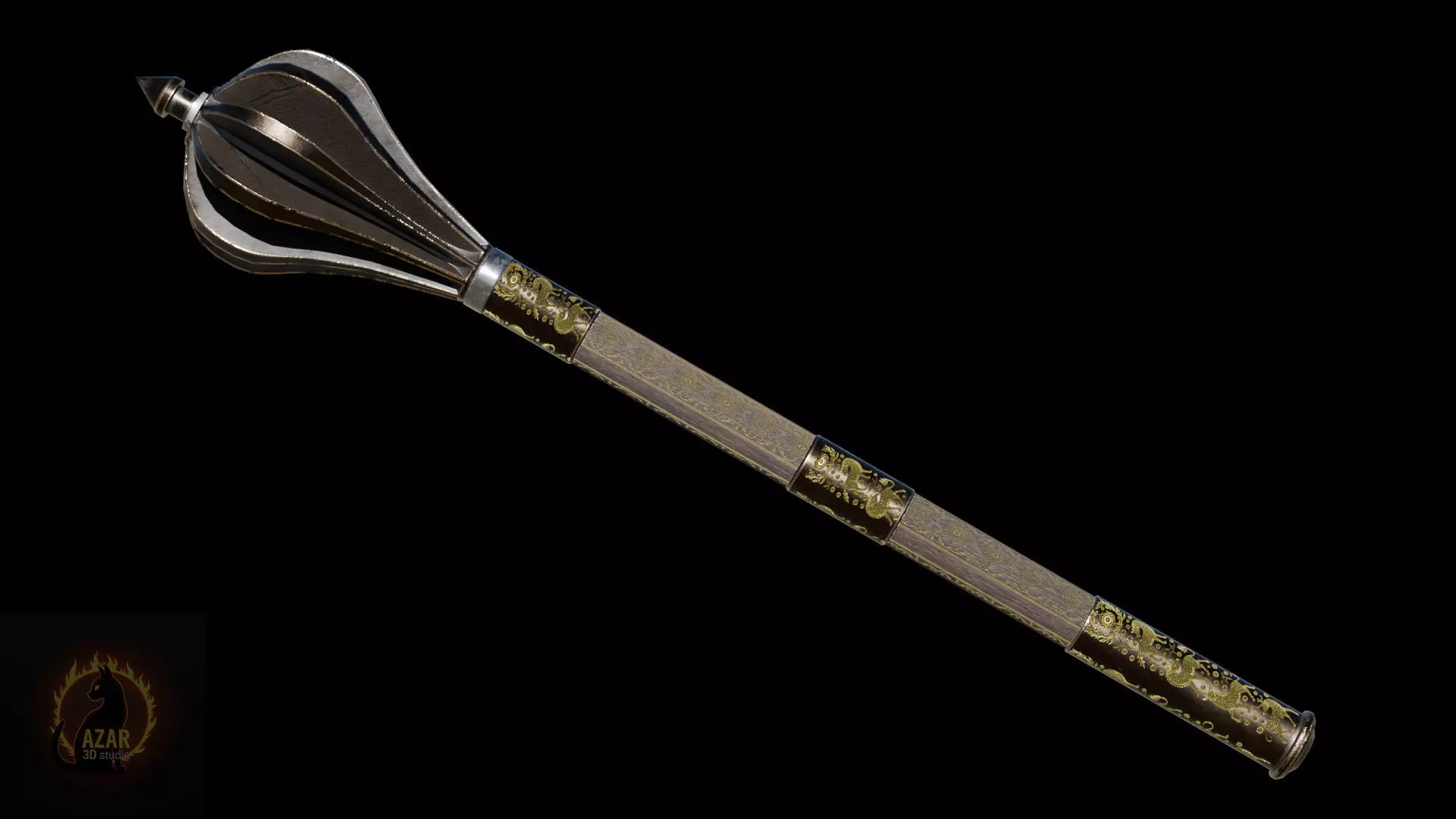 Mace001 Medieval Mace 3D Model  Game-Ready PBR Weapon Low-poly 3D model_13