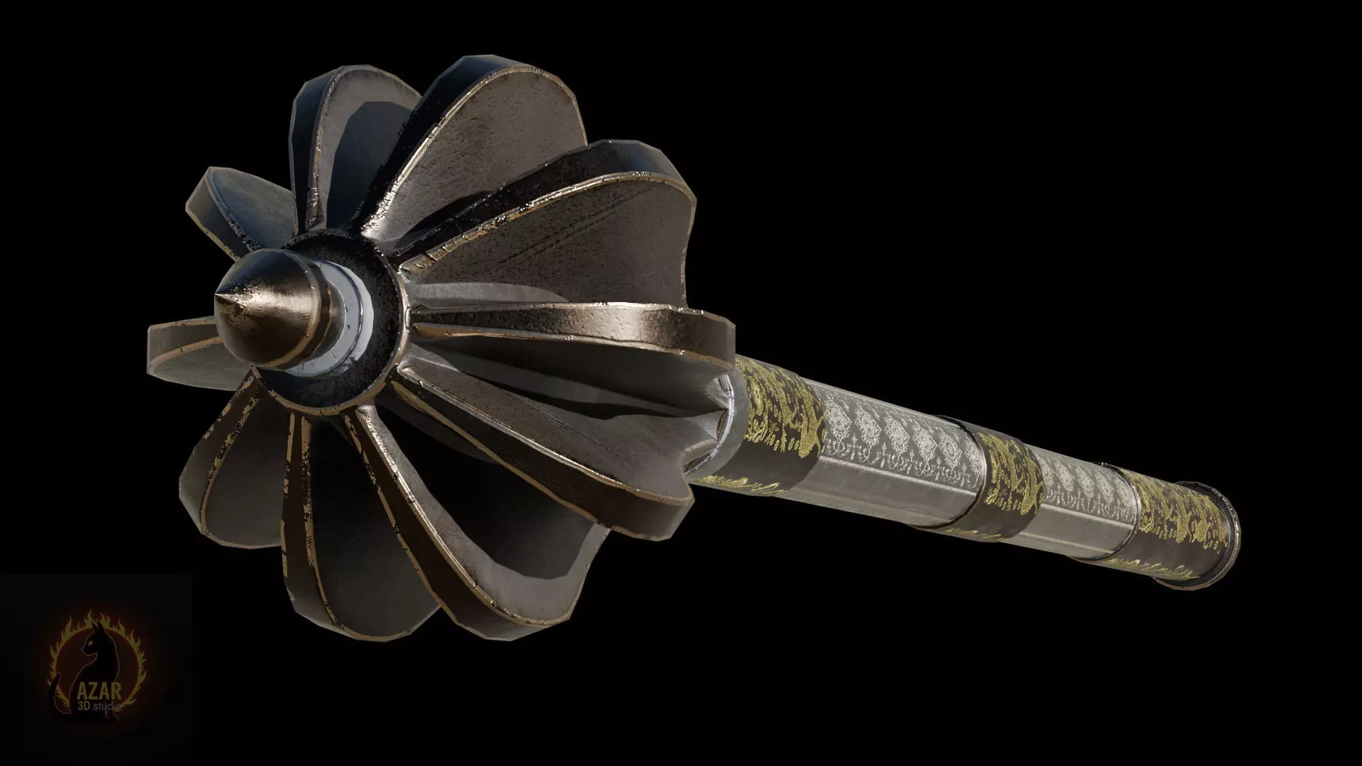 Mace001 Medieval Mace 3D Model  Game-Ready PBR Weapon Low-poly 3D model_9