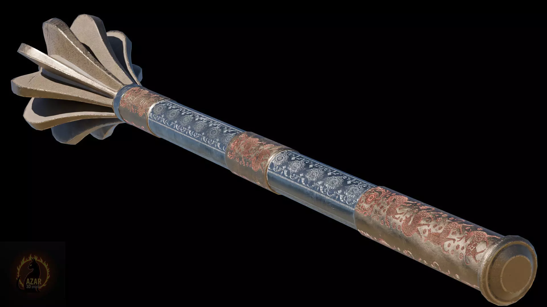 Mace001 Medieval Mace 3D Model  Game-Ready PBR Weapon Low-poly 3D model_2