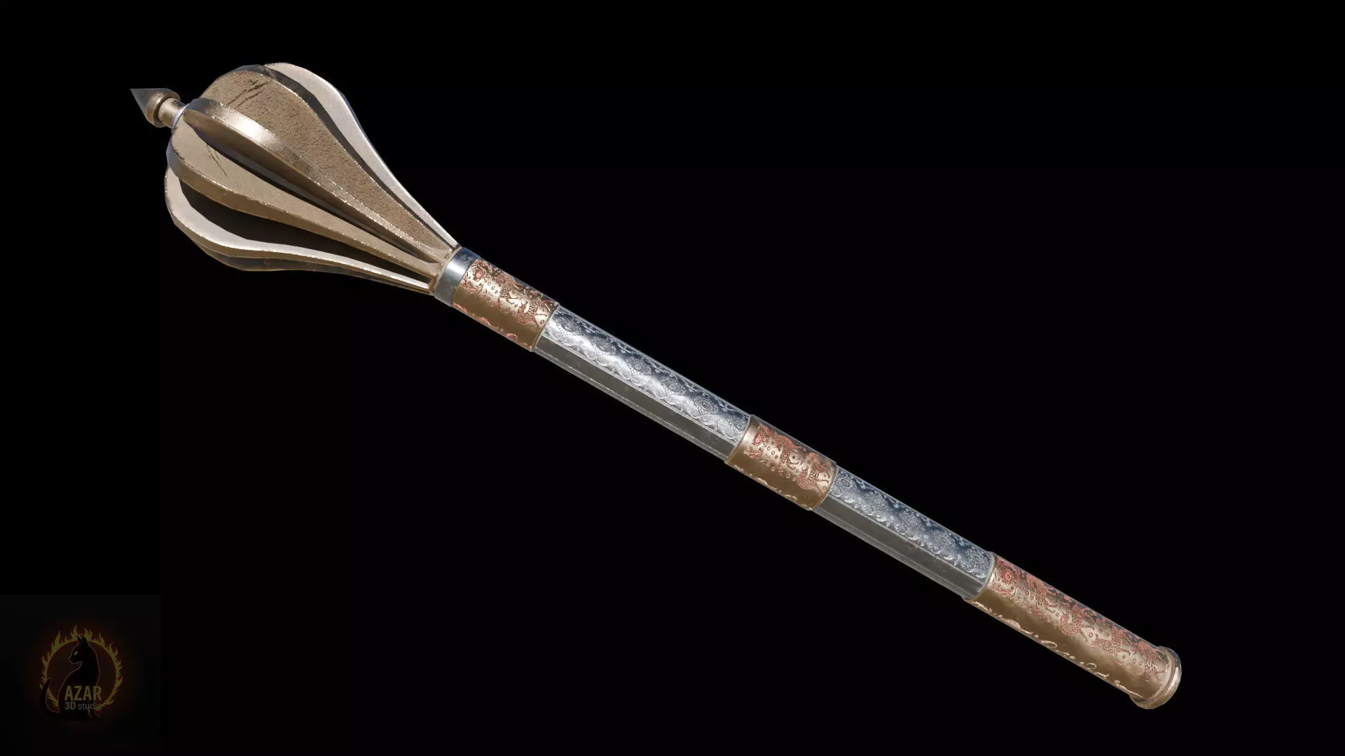 Mace001 Medieval Mace 3D Model  Game-Ready PBR Weapon Low-poly 3D model_8