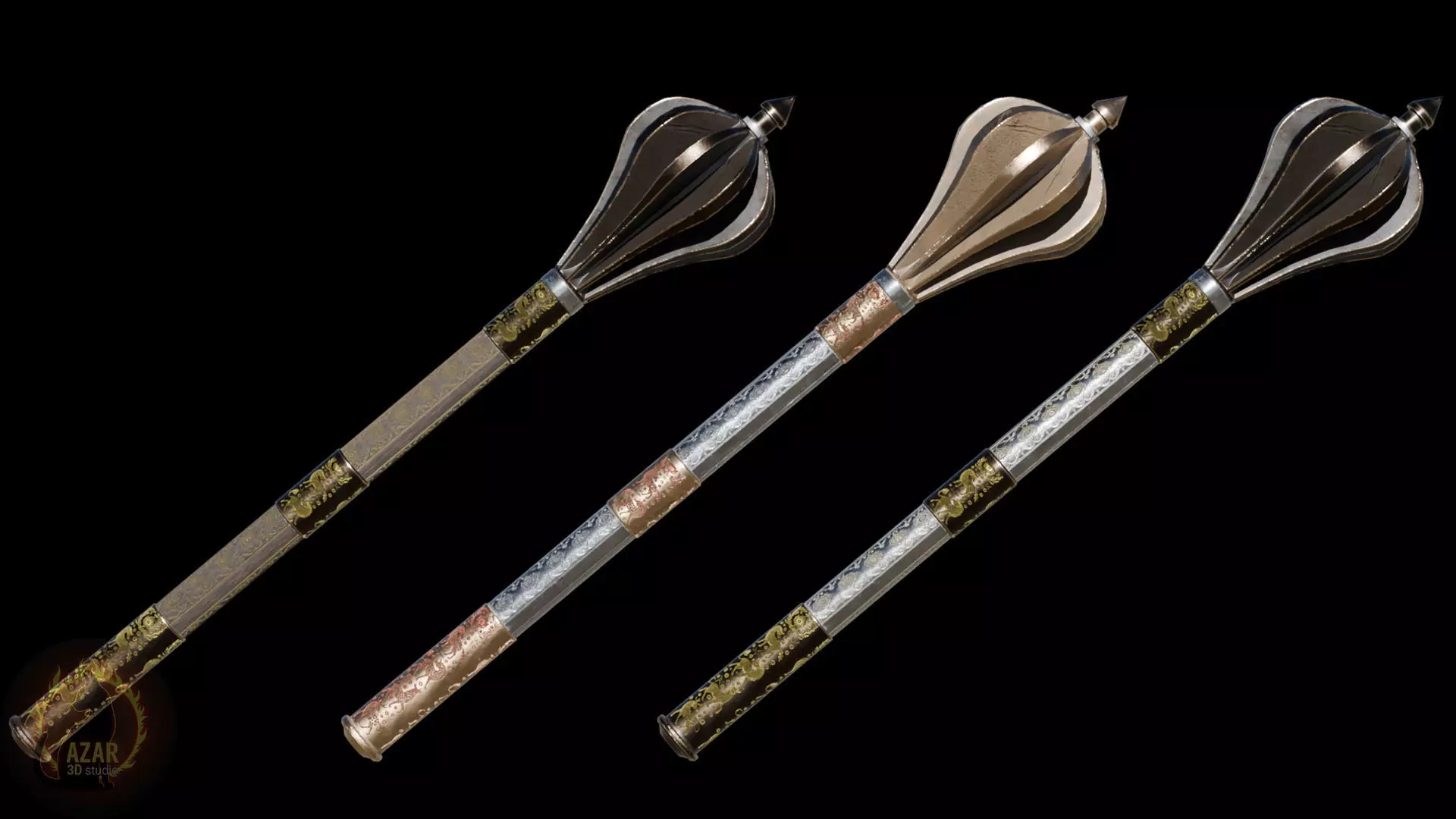 Mace001 Medieval Mace 3D Model  Game-Ready PBR Weapon Low-poly 3D model_4