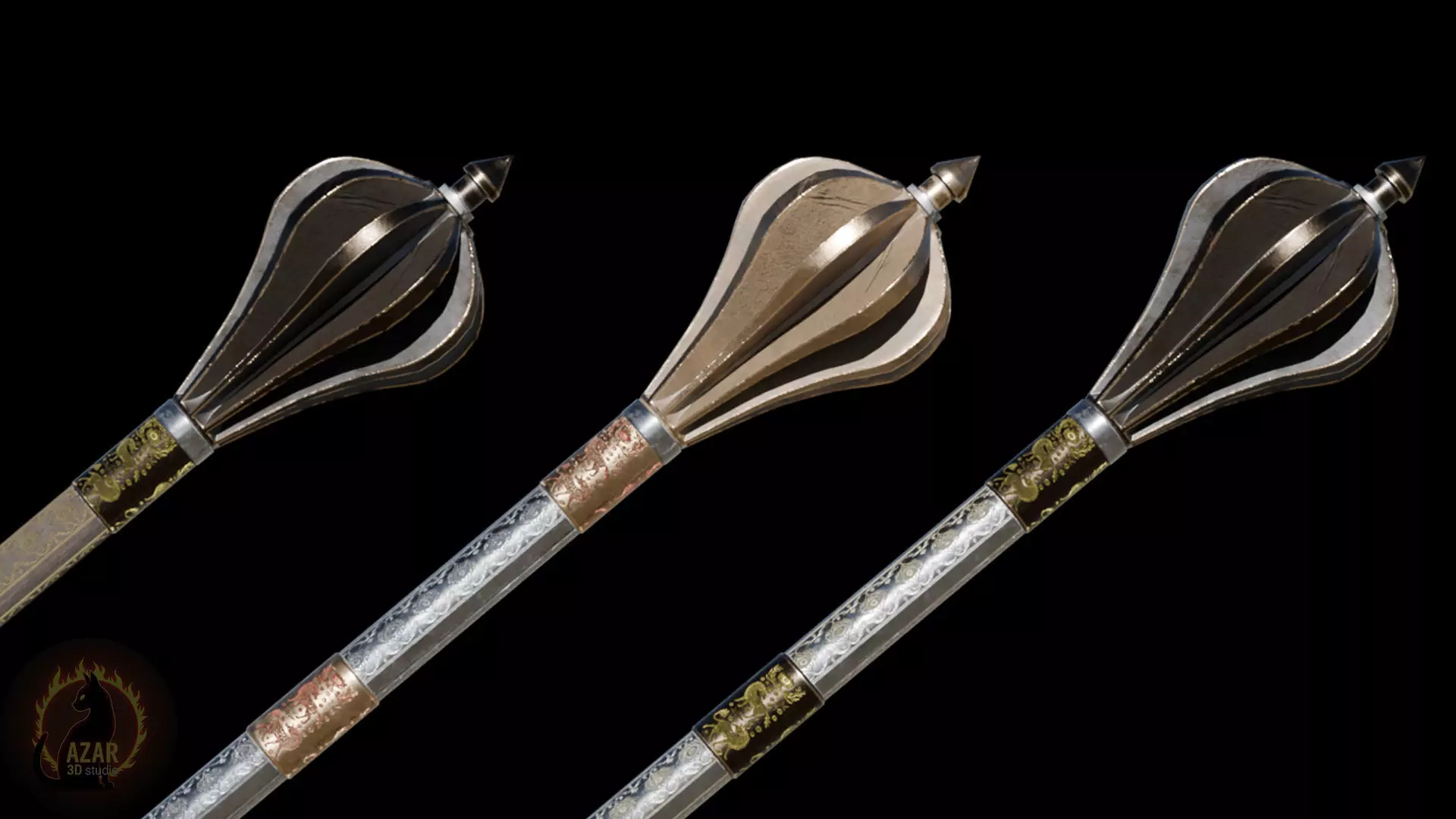 Mace001 Medieval Mace 3D Model  Game-Ready PBR Weapon Low-poly 3D model_18