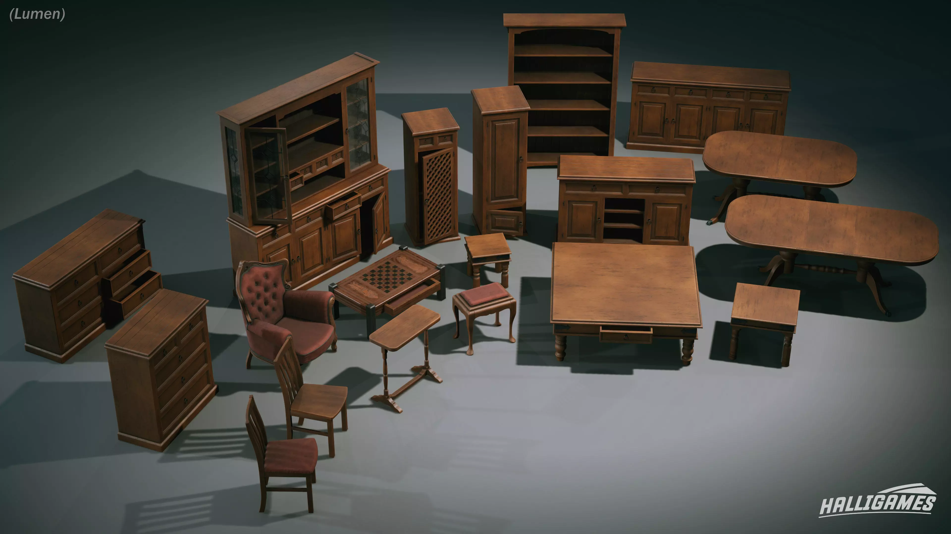 Rustic Furniture Pack Low-poly 3D model_1